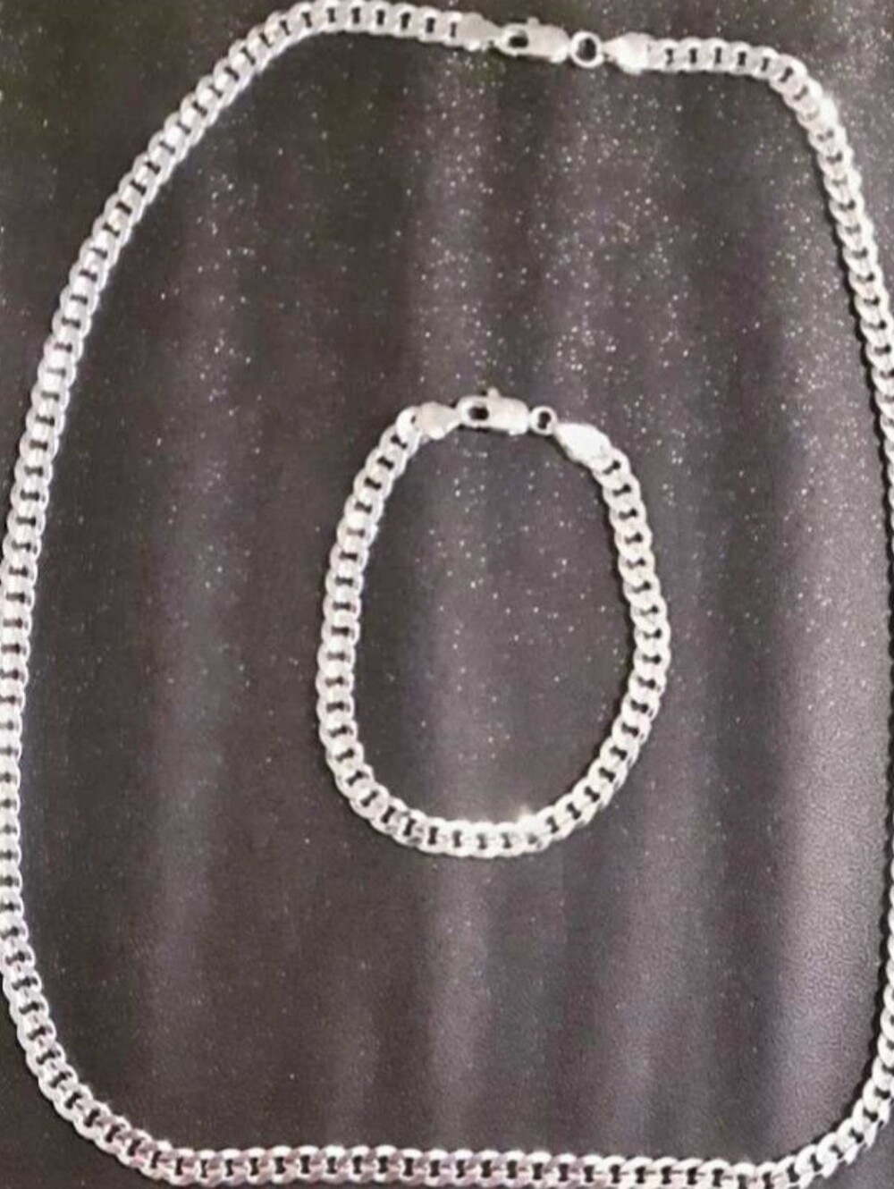 925 Sterling Silver Cuban Link Necklace and Bracelet Set